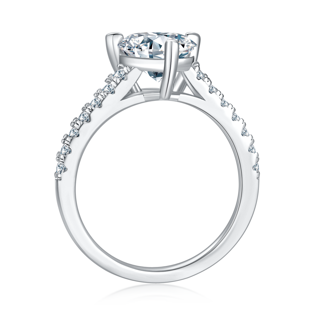 Micro set heart-shaped S925 silver plated white gold moissanite diamond women's ring 2.0 carats D-grade